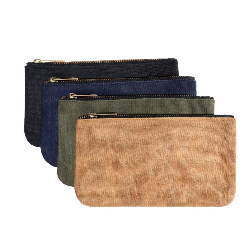 Denifiter Tool Pouch, Heavy Duty 16oz Waxed Canvas Metal Zipper Tool Bags, Water Resistant, Durable, 4pc Set (7.6x4.5 inches) - Image 1